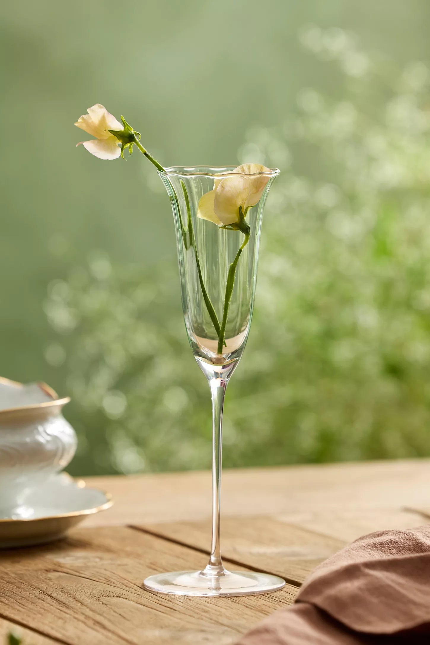 Ruffled Tinted Green Champagne Flute Glass