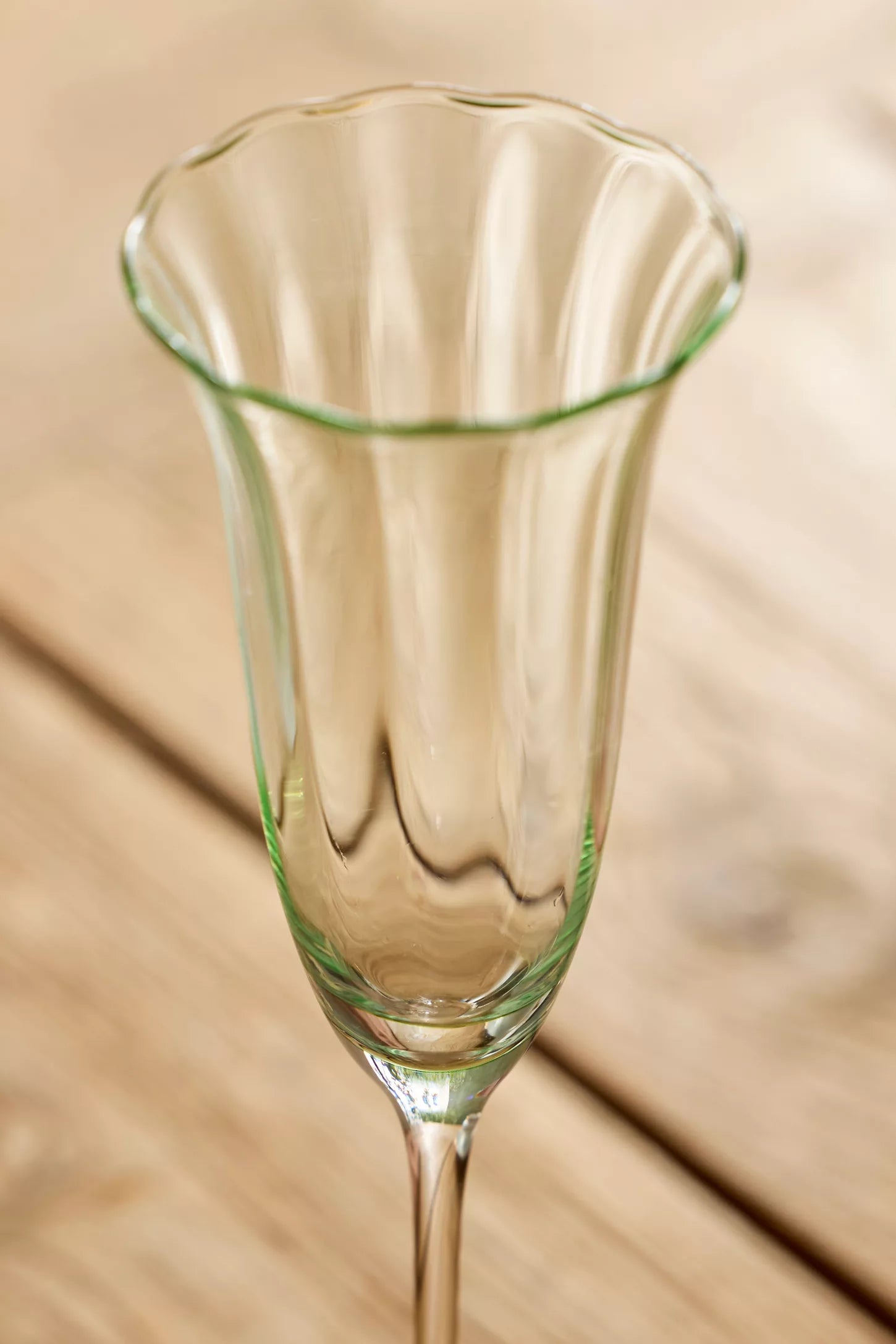 Ruffled Tinted Green Champagne Flute Glass
