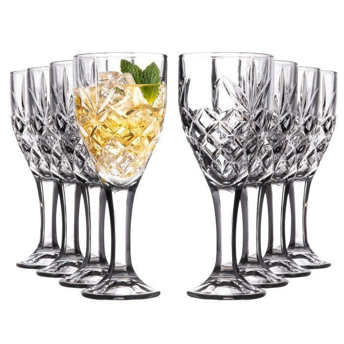 Vintage Cut‑Pattern Highball Goblet Glass Set of 8