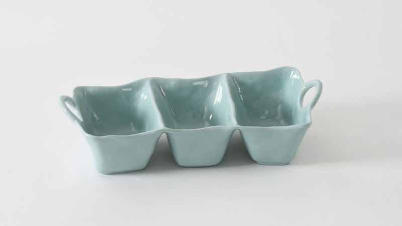 Aqua Three‑Compartment Melamine Serving Tray