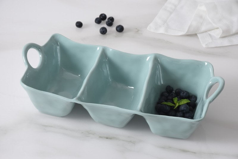 Aqua Three‑Compartment Melamine Serving Tray
