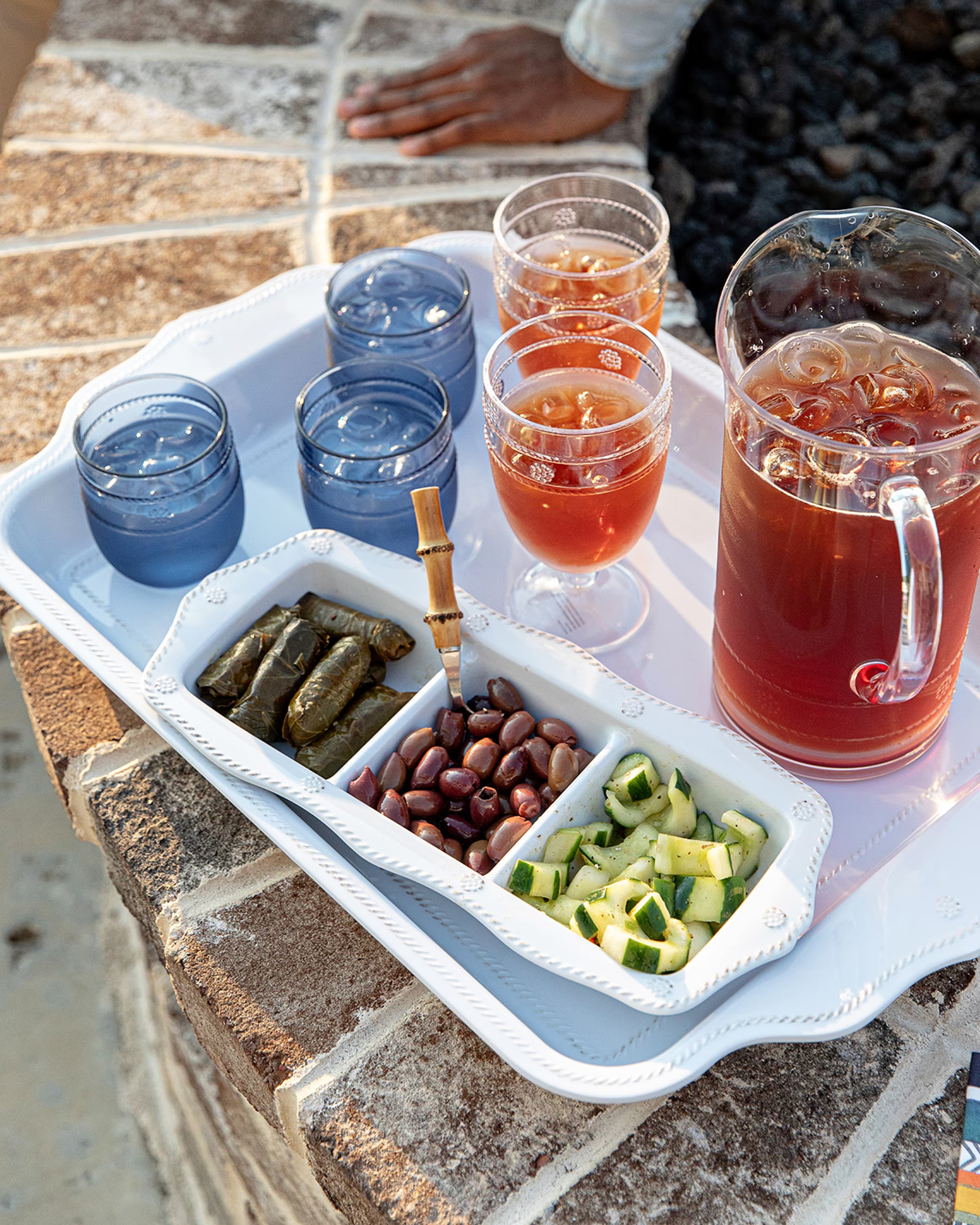 Whitewash Triple‑Compartment Melamine Serving Platter