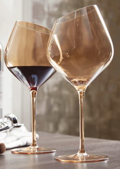 Iridescent Gold‑Tone Slant Rim Wine Glass Set of 2