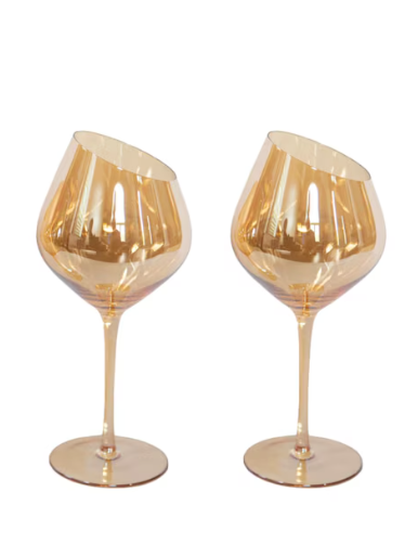 Iridescent Gold‑Tone Slant Rim Wine Glass Set of 2